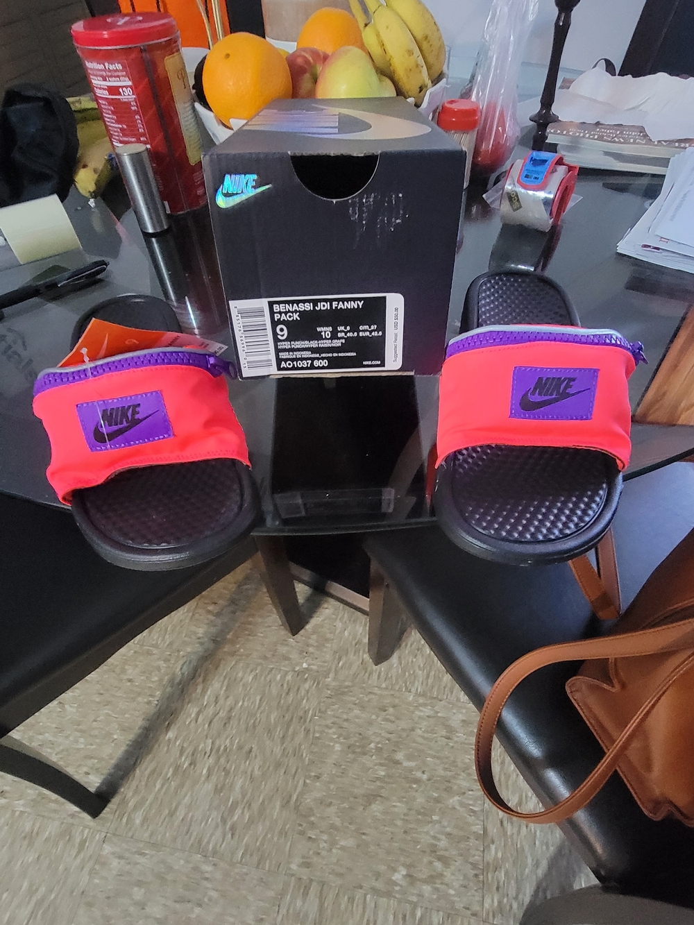 Nike Benassi JDI Fanny Pack Slides  Black & InferRed with Purple Logo